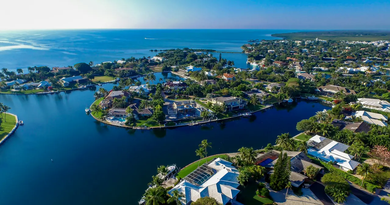 Aerial view of a typical neighborhood in the Florida Keys.