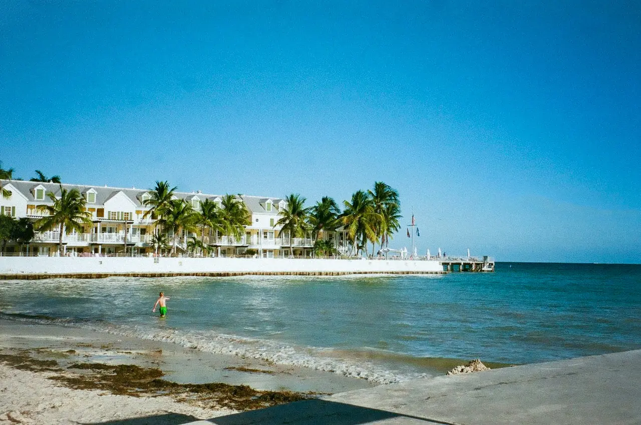 Buildings by the ocean.